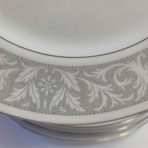 FOUR Imperial China Whitney Dinner Plates White Gray Band Leaf Scrolls W. Dalton - Picture 12 of 15